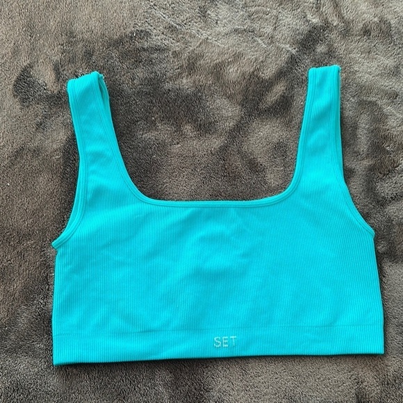 SetActive Box Cut Ribbed Bra - Teal - Size Large - Picture 2 of 7